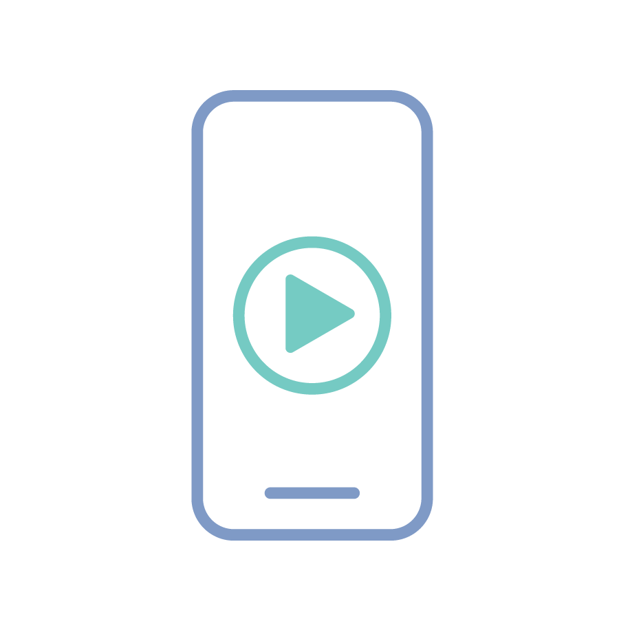 Line illustration of mobile phone with video icon on the screen.
