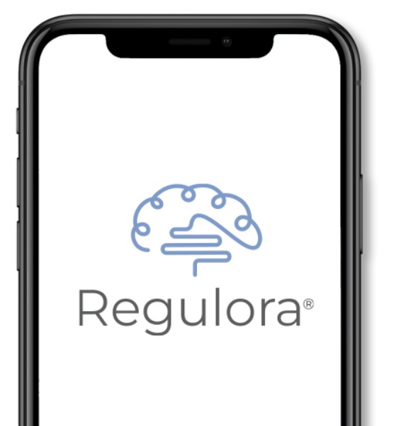 A mobile phone with the Regulora® logo on the screen.